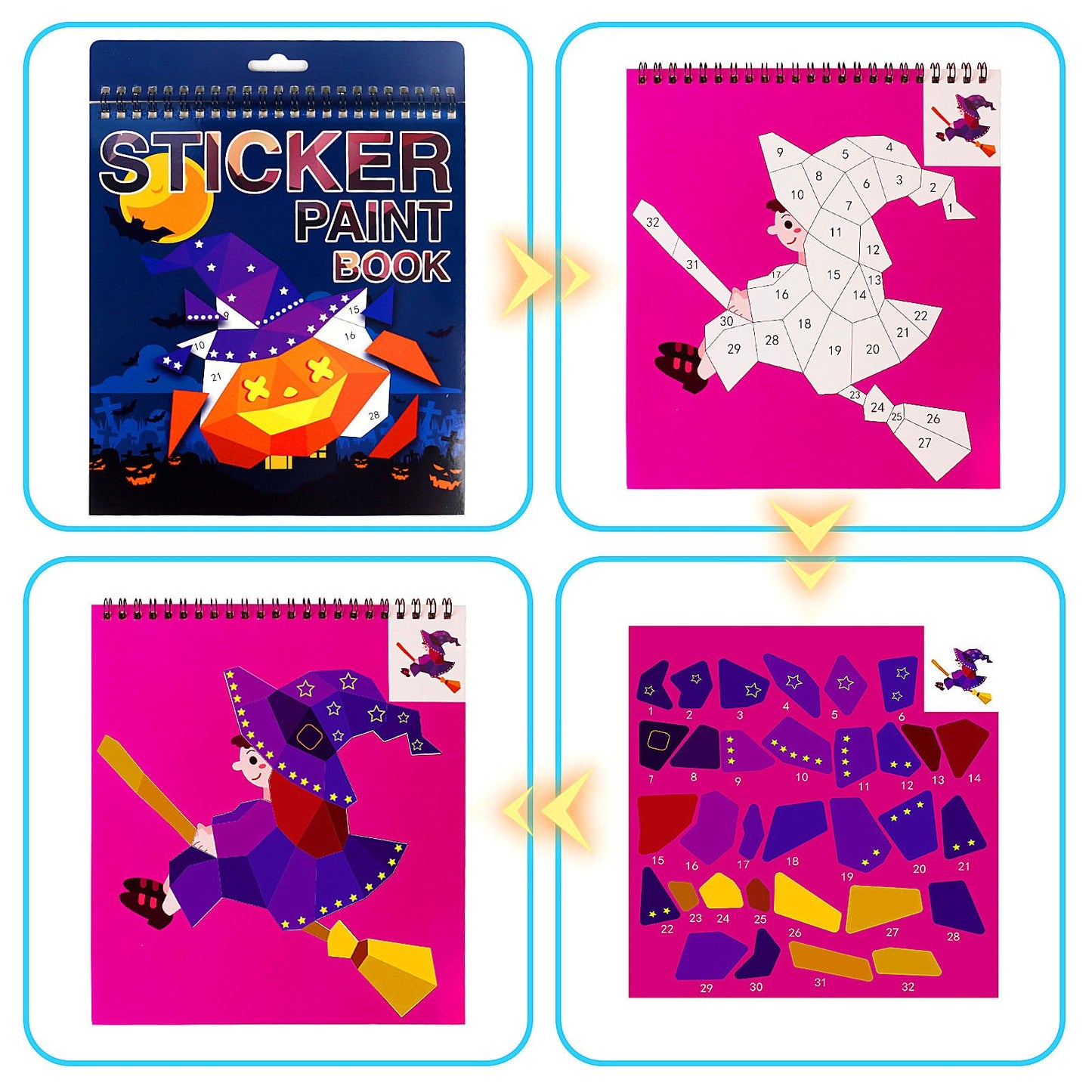 Halloween Sticker Book For Kids Ages 3-5,4-8 Boys Girls Stickers Paint Number Puzzles Activity Book For Kids Crafts Plane Car Travel Toys Halloween Party Favors Gift (Halloween)