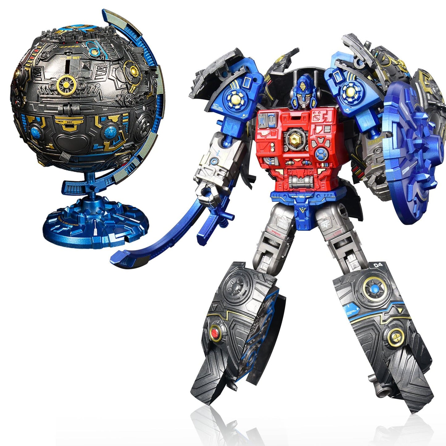 Hapystar Globe Transforming Toy, 2 in 1 Transform into Robot Action Figure, DIY Transformation Figure Toys for Kids & Adults Act