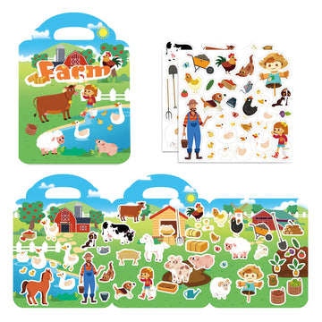 Reusable Sticker Books For Kids 2-4, Stickers For Toddlers 2-4 Years, 53Pcs Farm Reusable Stickers For Boys Girls Church Airplane Car Travel Activities