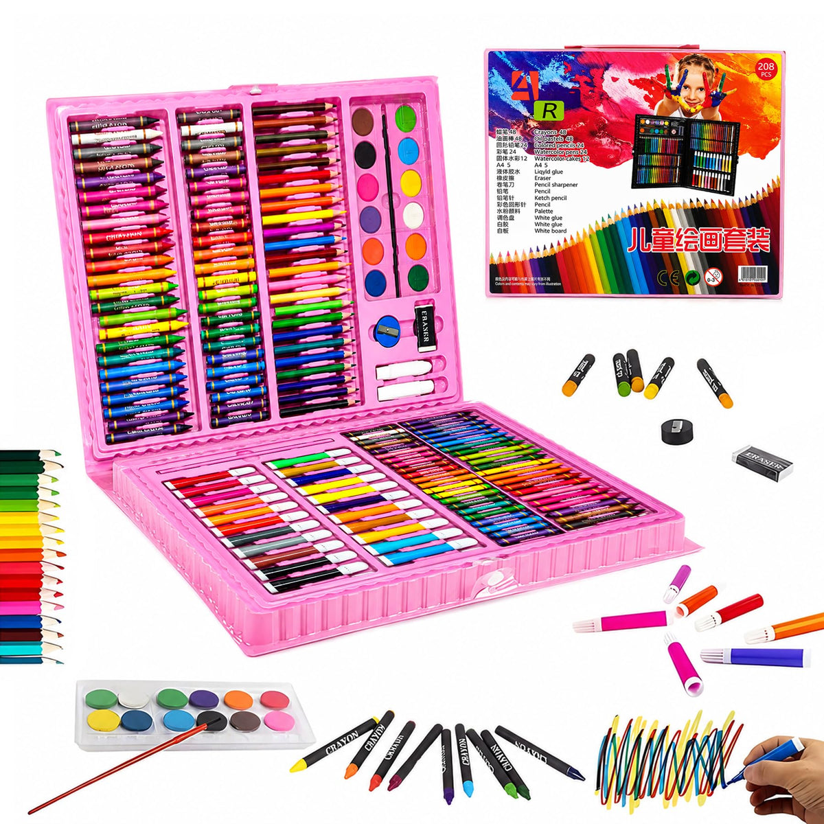 WISHKEY 208 Pieces Art Set for Kids with Storage Case, All in One Art and Craft Supplies Kit for Drawing and Painting with Marke