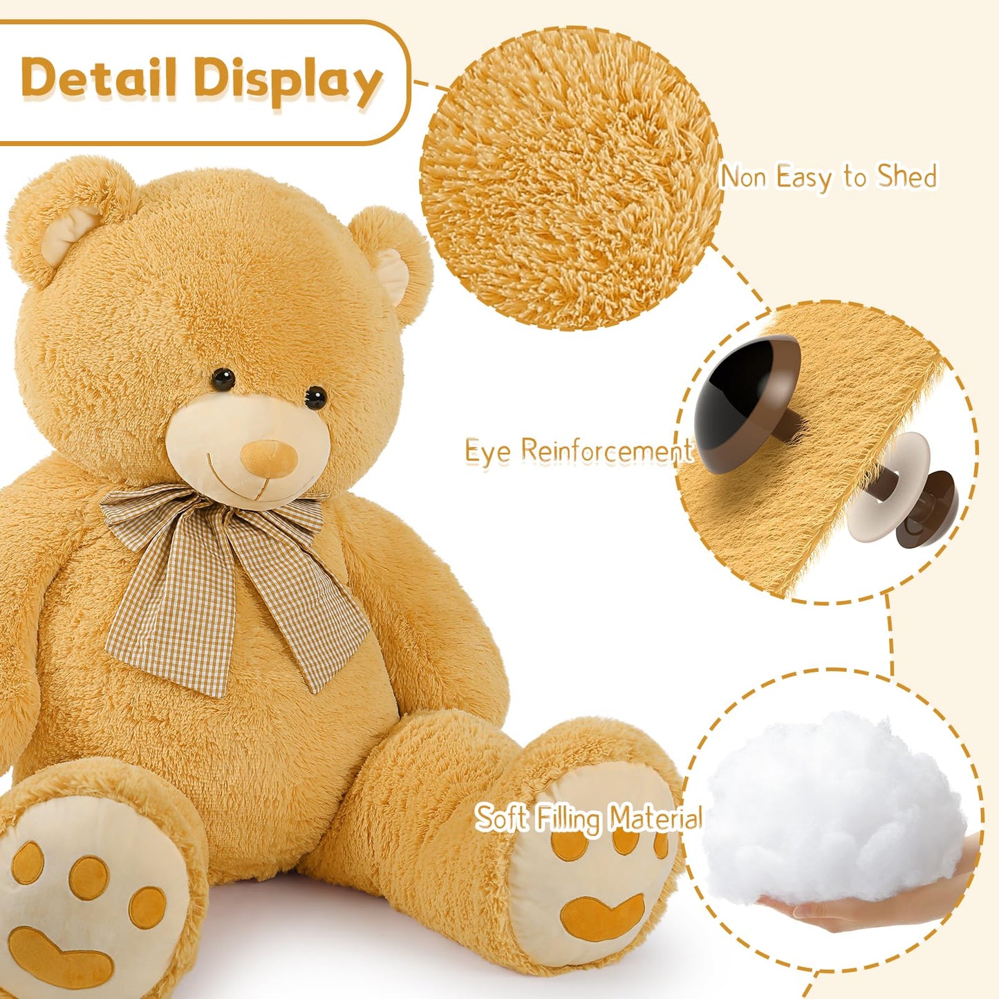 Morismos 5Ft Giant Brown Teddy Bear Stuffed Animal, Large Teddy Bear Plush Toy With Footprints And Bow, Gift For Girlfriend, Wife, Girls At Birthday Valentine'S Day, Christmas, Baby Shower Decor