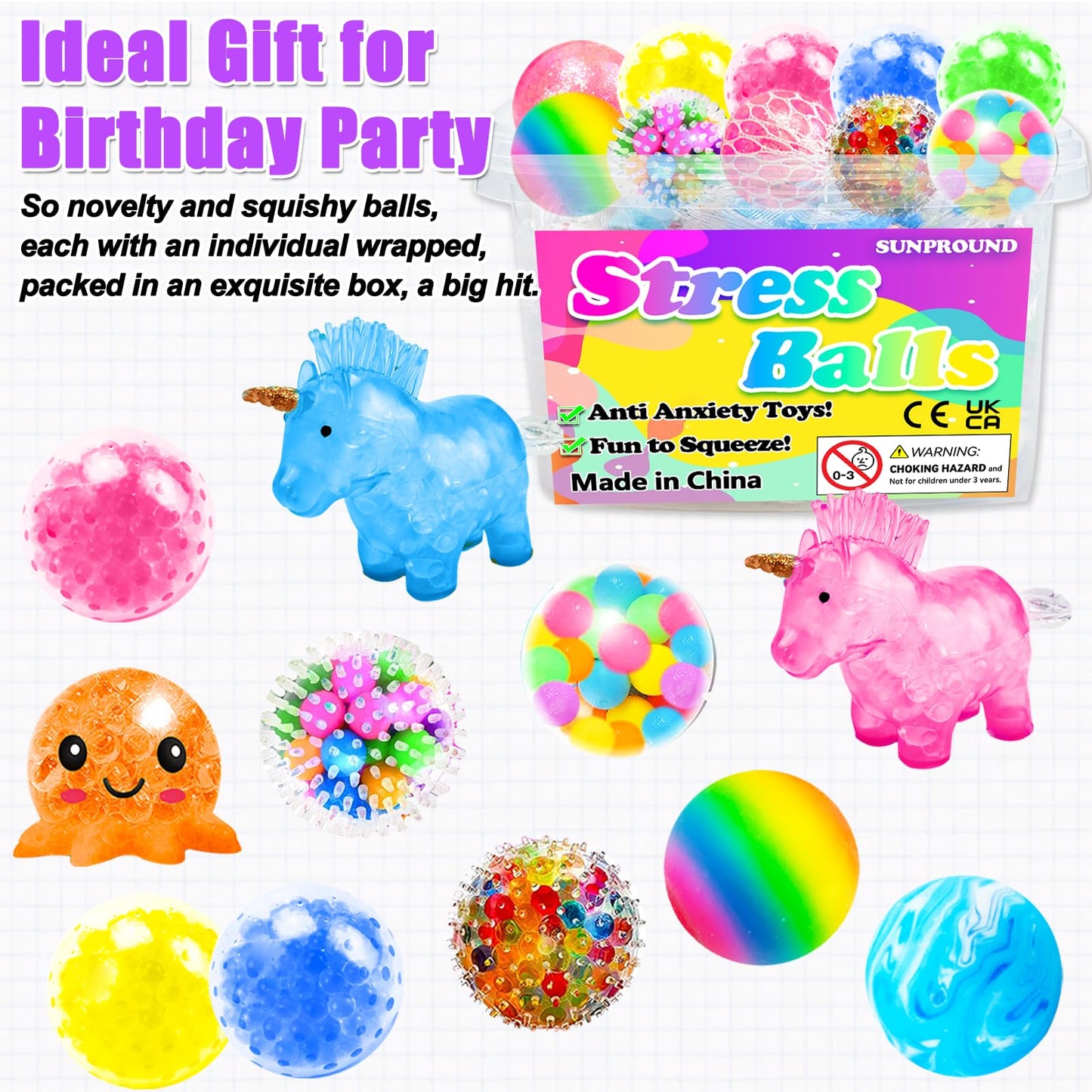 30Pcs Xl Stress Balls, Large Squishy Balls For Adults, Squeeze Balls, Octopus Fidget Balls For Stress Relief, Adhd, Classroom Pr