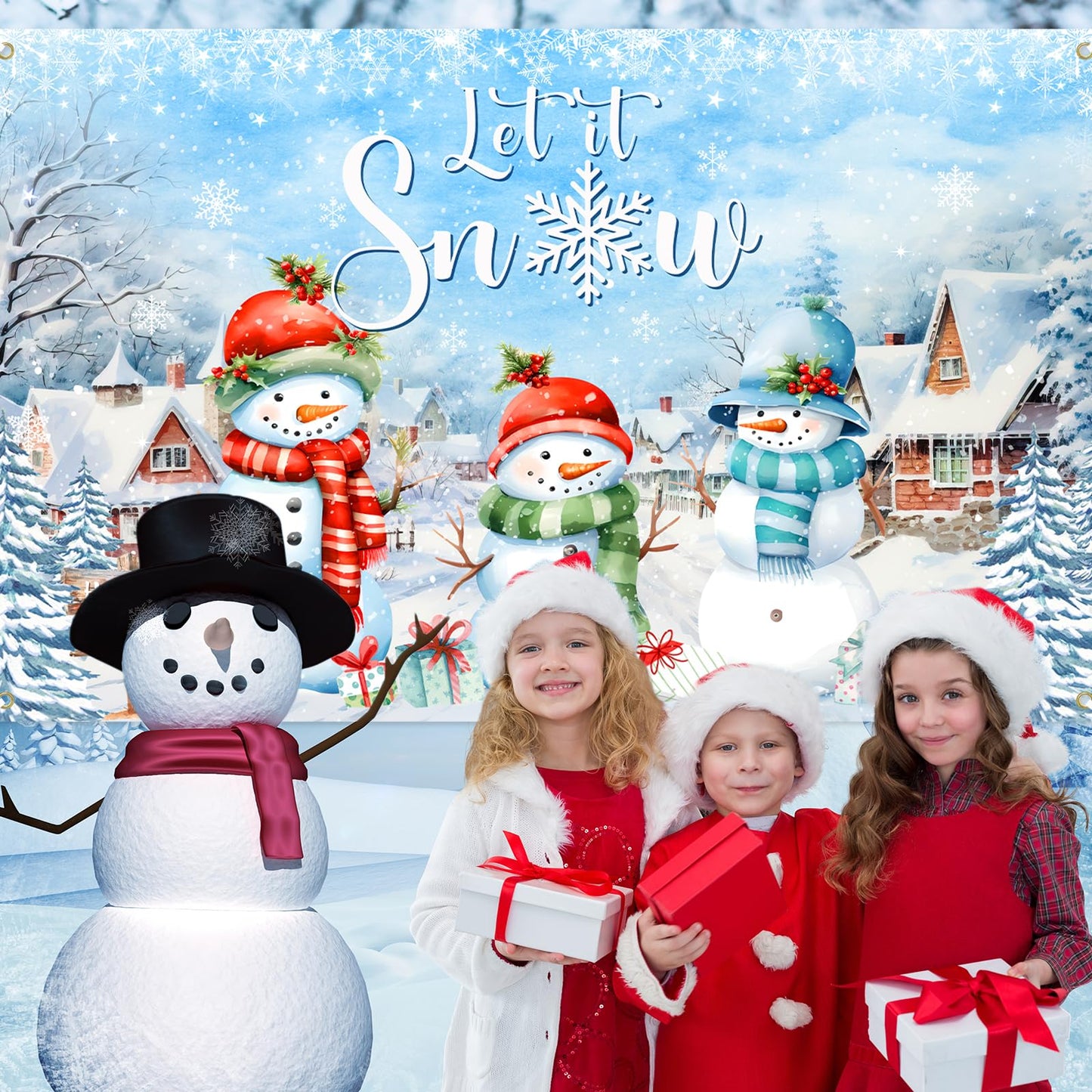 Avezano Merry Christmas Banner Dcorations Winter Snowman Backdrop Let It Snow Christmas Holiday Backdrop Christmas Party Decor f