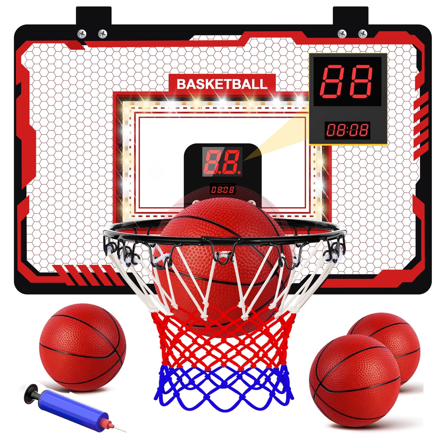 Taseyok Basketball Hoop Indoor, Mini Basketball Hoops With Electronic Scoring, Timing Board, And Led Lights, Over The Door Baske