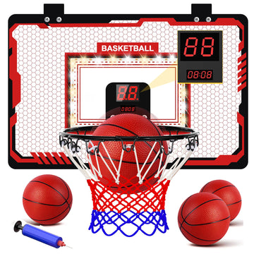 Taseyok Basketball Hoop Indoor, Mini Basketball Hoops With Electronic Scoring, Timing Board, And Led Lights, Over The Door Baske