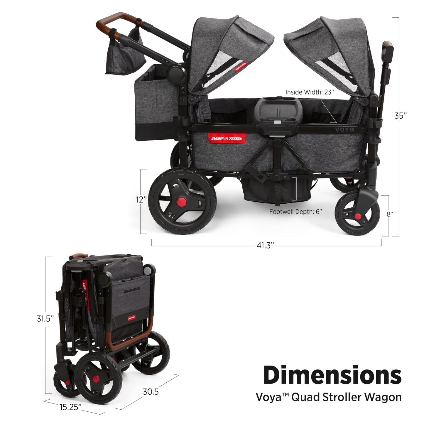 Radio Flyer Voya Stroller Wagon, 4 Seater Wagon Stroller For Kids With Low Sides, Baby Stroller Wagon, Quad Stroller