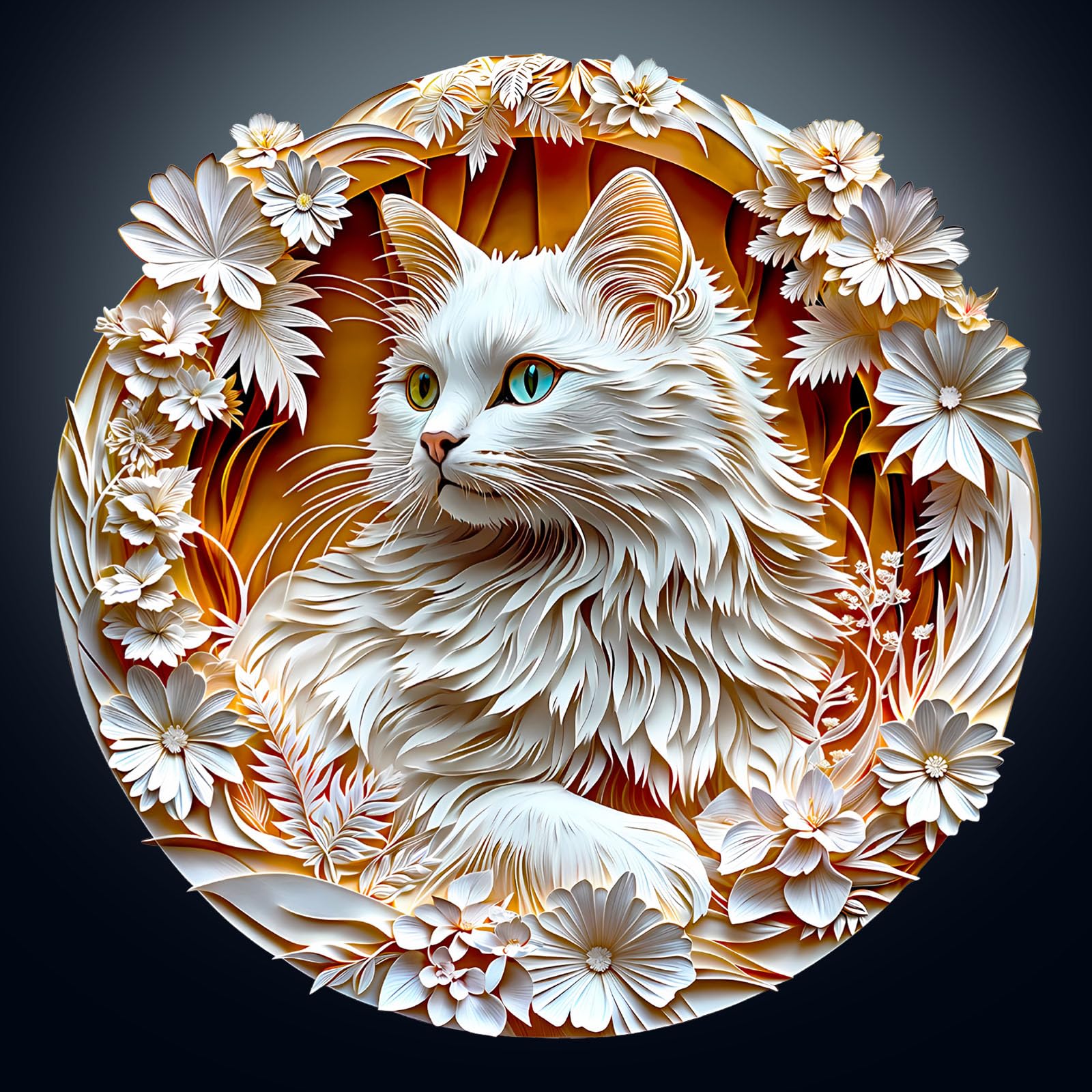 Wooden Puzzle for mature-themeds-3D Visual Effect White Cat Wooden Puzzle Unique Shape Advanced Wooden Jigsaw Puzzle for mature-themed  Best Birthday Gifts Halloween Challenge Craft (L-13.4 * 13.3in-300pcs)