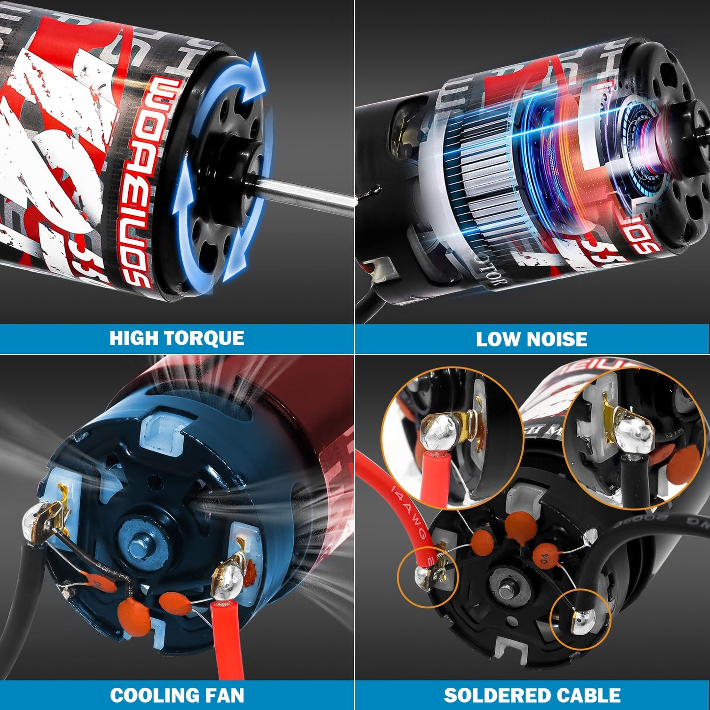 Woaeiuos 550 Brushed Motor 12T & Heatsink Combo For 1/10 Rc Truck Car Slash Arrma Granite Senton Typhon Redcat Axial Hpi