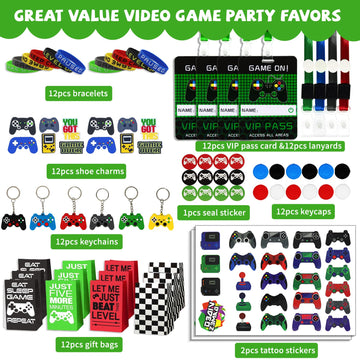 Bluegogo Video Game Party Favors, Gamer Party Favors - Vip Passes Keychains Tattoo Stickers Shoe Charms Button Caps Bags For Gam