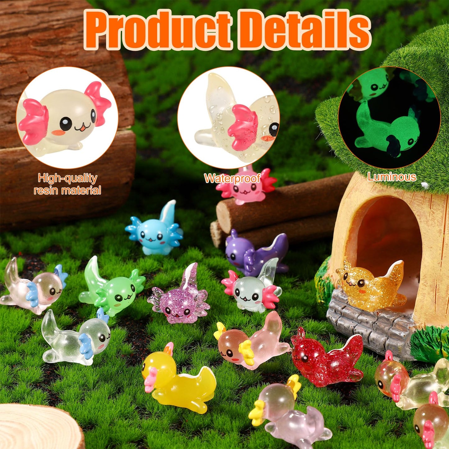 XIHIRCD 72pcs Mini Resin Axolotl Figurines, 2.45x2.25x1.5cm, Multicolor, Model 29458, Perfect for DIY Craft
