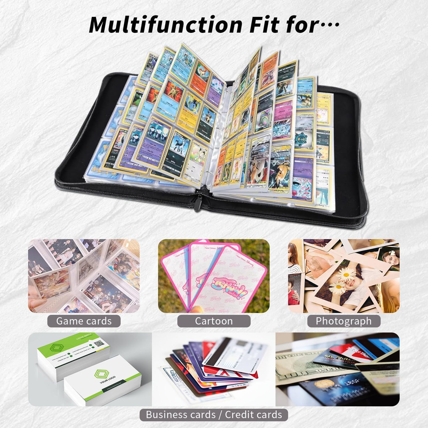 Leather Trading Card Binder 9 Pocket  900 Pockets Card Holder with 50 Removable Card Sleeves  Waterproof 3-Ring Zipper for Sports Fans for MTG  TCG  Trading Cards  A Black Hooded Man