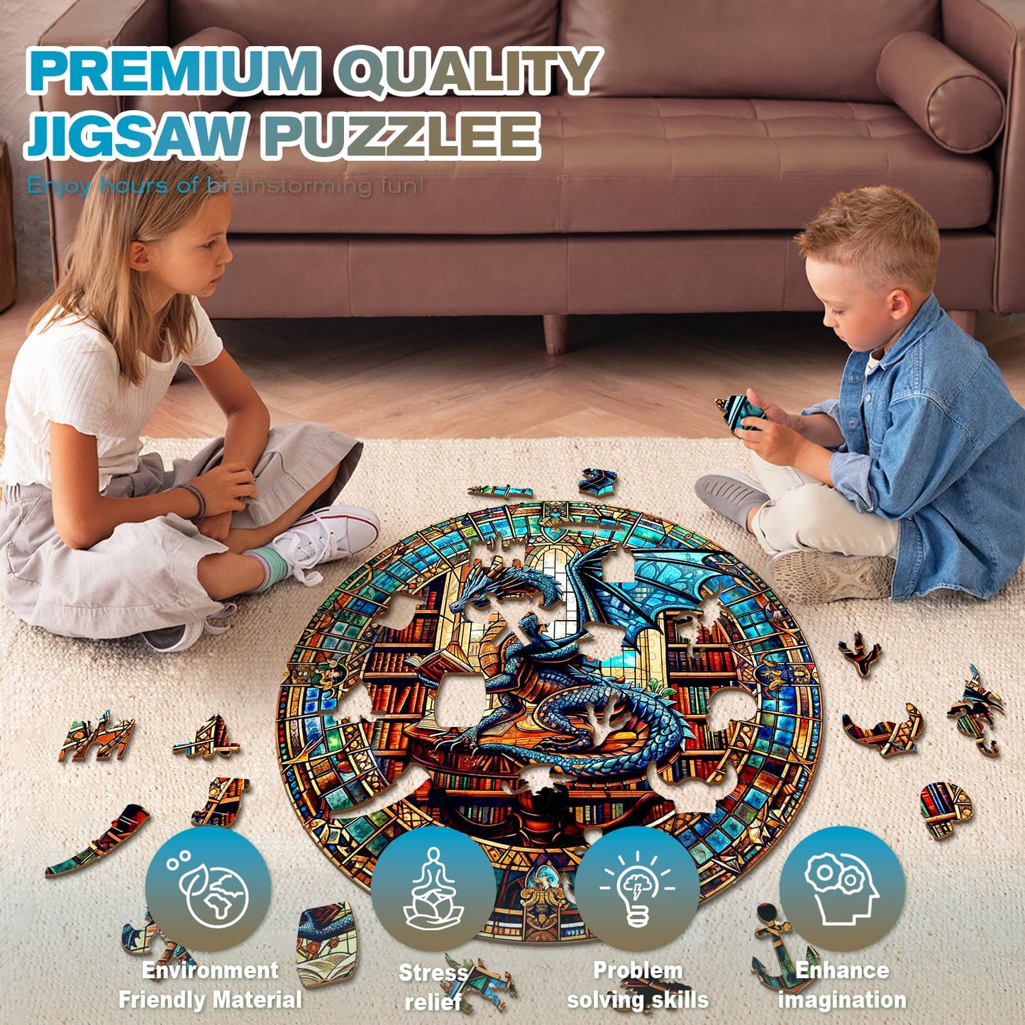Wooden Puzzles For Adults - The Dragon'S Library Wooden Jigsaw Puzzles For Adults Kids, Unique Shaped Challenging Animal Adult P