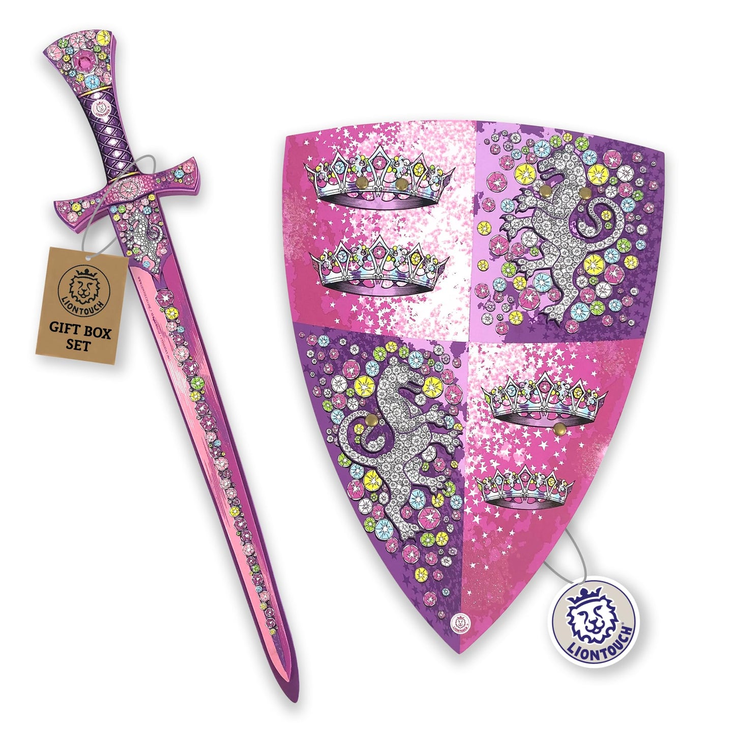 Liontouch Crystal Princess decorative replica blade & Shield For Girls | Medieval Play Set in Foam For Kids Pretend Play With Pink & Silver Lioness Theme | Safe  & Battle Acessories For Dress Up & Royal Costumes