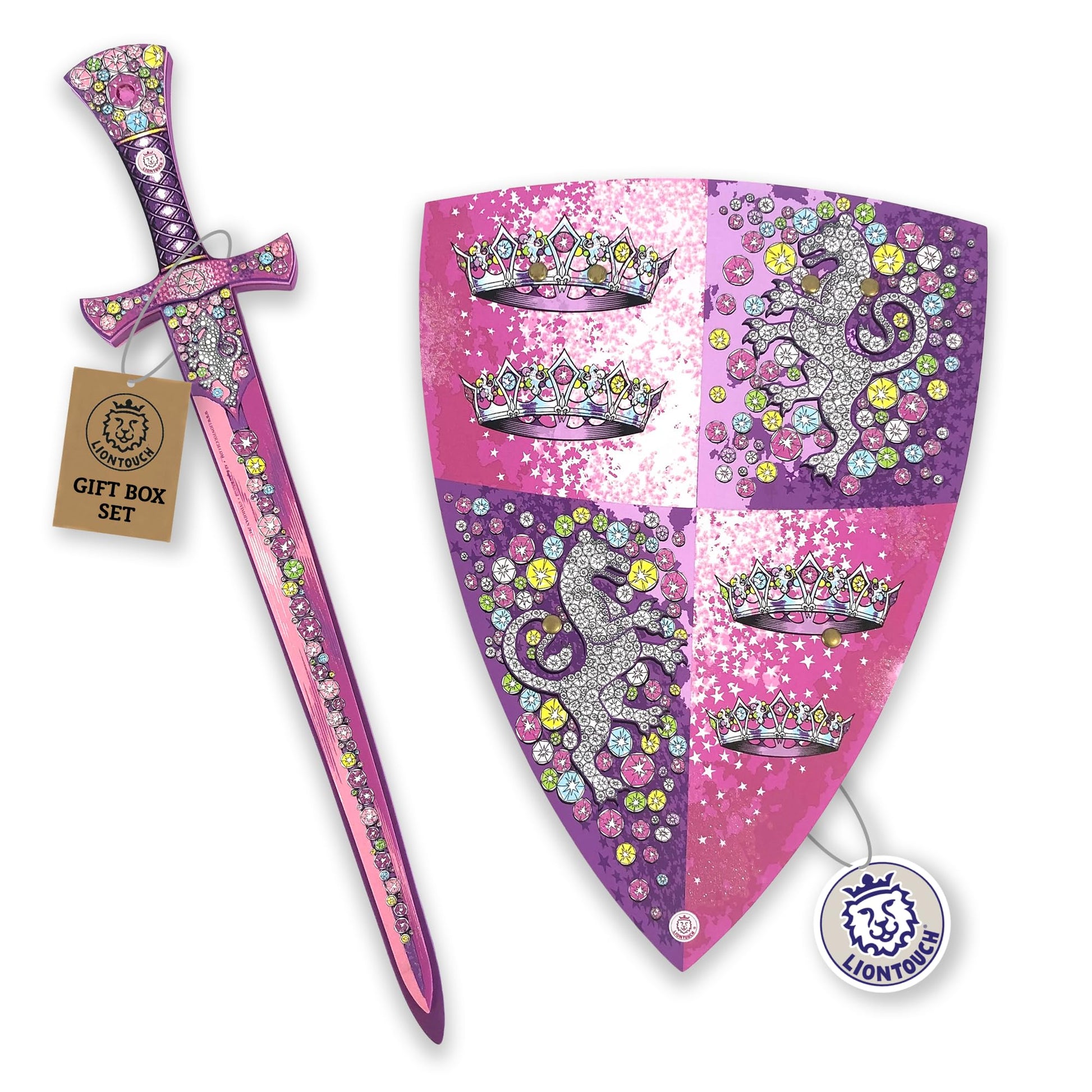 Liontouch Crystal Princess decorative replica blade & Shield For Girls | Medieval Play Set in Foam For Kids Pretend Play With Pink & Silver Lioness Theme | Safe  & Battle Acessories For Dress Up & Royal Costumes