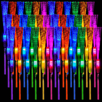 Zhanmai 24 Pieces Upgraded Glow Fiber Wands Sticks Led Light Wands Fiber Optic Wands Led Flashing Sticks Glow Flashing Wands Fiber Optic Wands For Wedding Party Favors(Mixing Color)