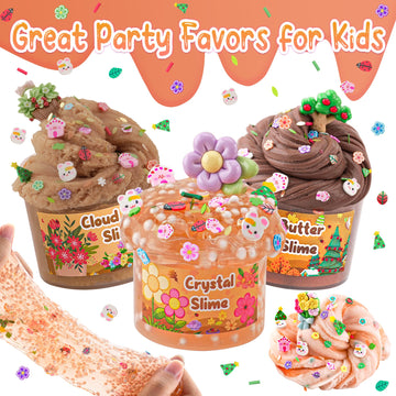 6 Packs Gradient Brown Slime Kit - Cloud Slime, Butter Slime & Clear Slime, Crunchy Slime For Kids With Various Slime Add-Ins, Non Stick Slime Party Favors For Girls & Boys, 360Ml Kids Slime (Garden)
