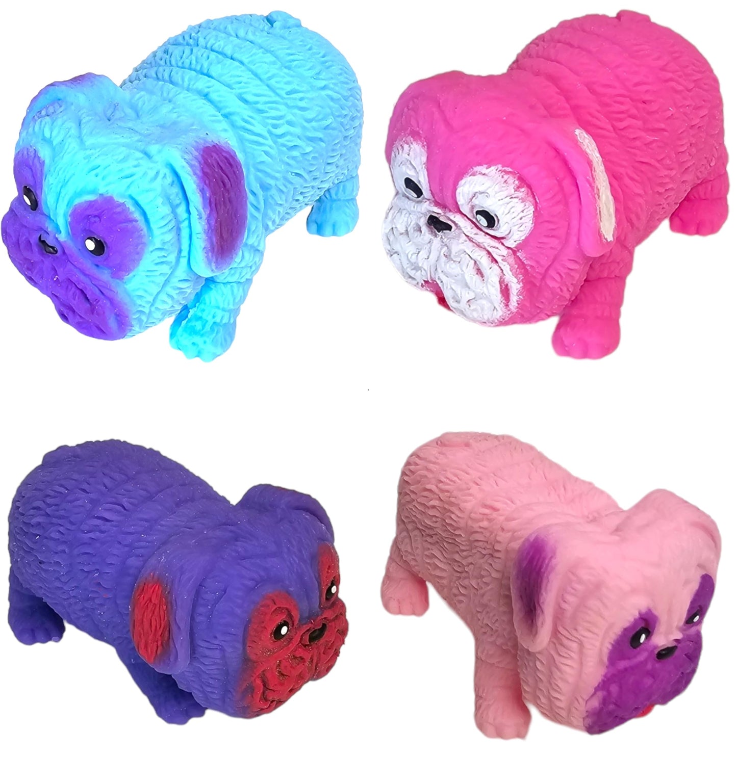 Squishy Stretchy Pug (2.5'' to 6.5'') Rubber Fidget Sensory Toy Filled with Sand. Great Stress Relief Dog Toy for Kids, Adults a