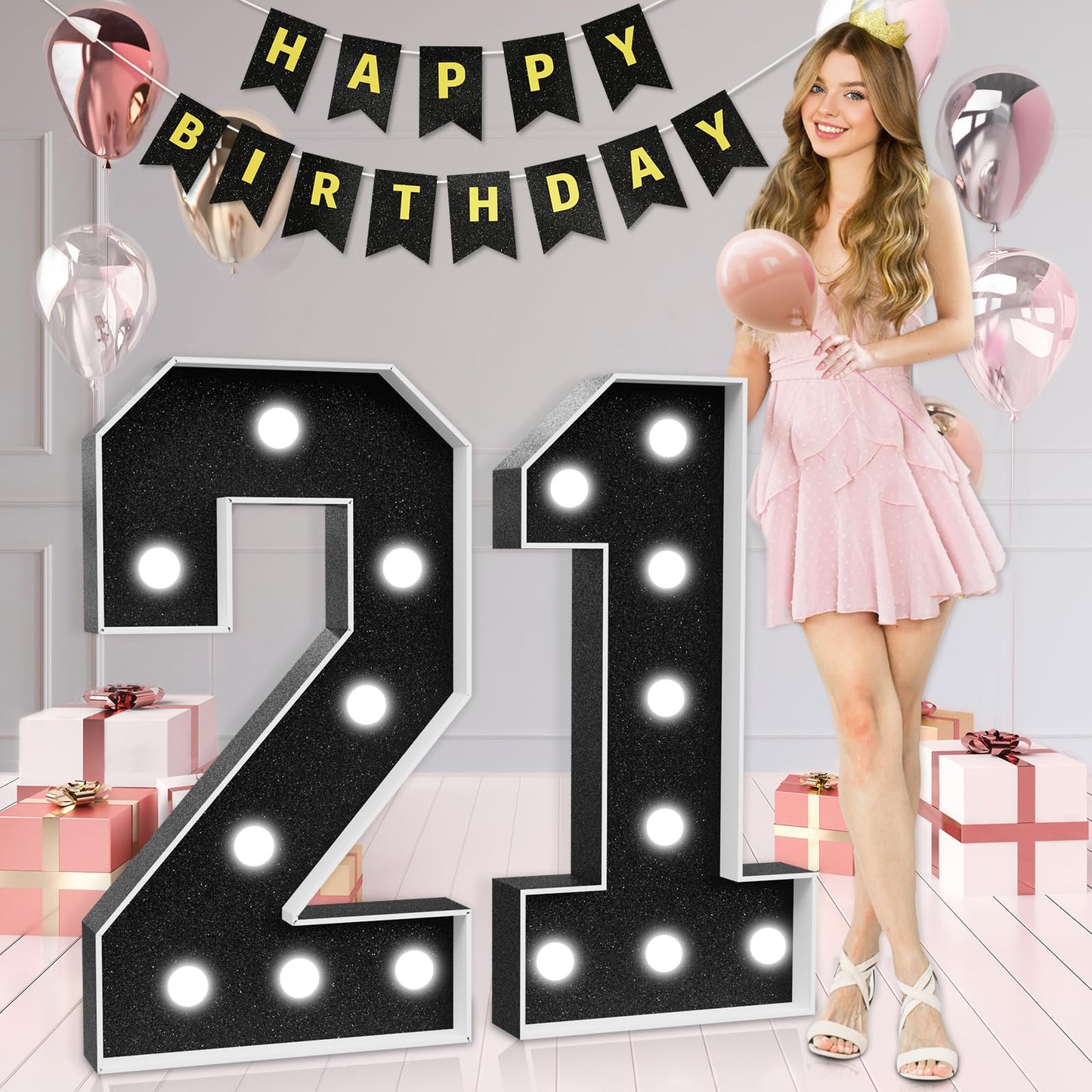 Marquee Numbers Black 21St-Birthday Decorations: Large 3Ft Light Up Number 21 Birthday Decoration For Women Men Twenty One Year