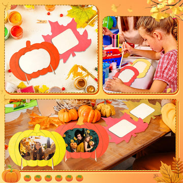 Geelin 6 Pack Thanksgiving DIY Picture Frame Craft Kits Wooden Pumpkin Maple Leaf Photo Frames Bulk Fall Thanksgiving Crafts for