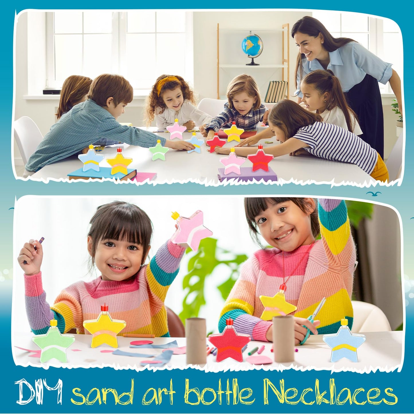 Yinlin 65 Pieces Sand Art Bottle Necklaces for Party Favors 20 Bottles 40 Colored Sand Bulk 5 Funnels Art Crafts Kit for DIY Bir