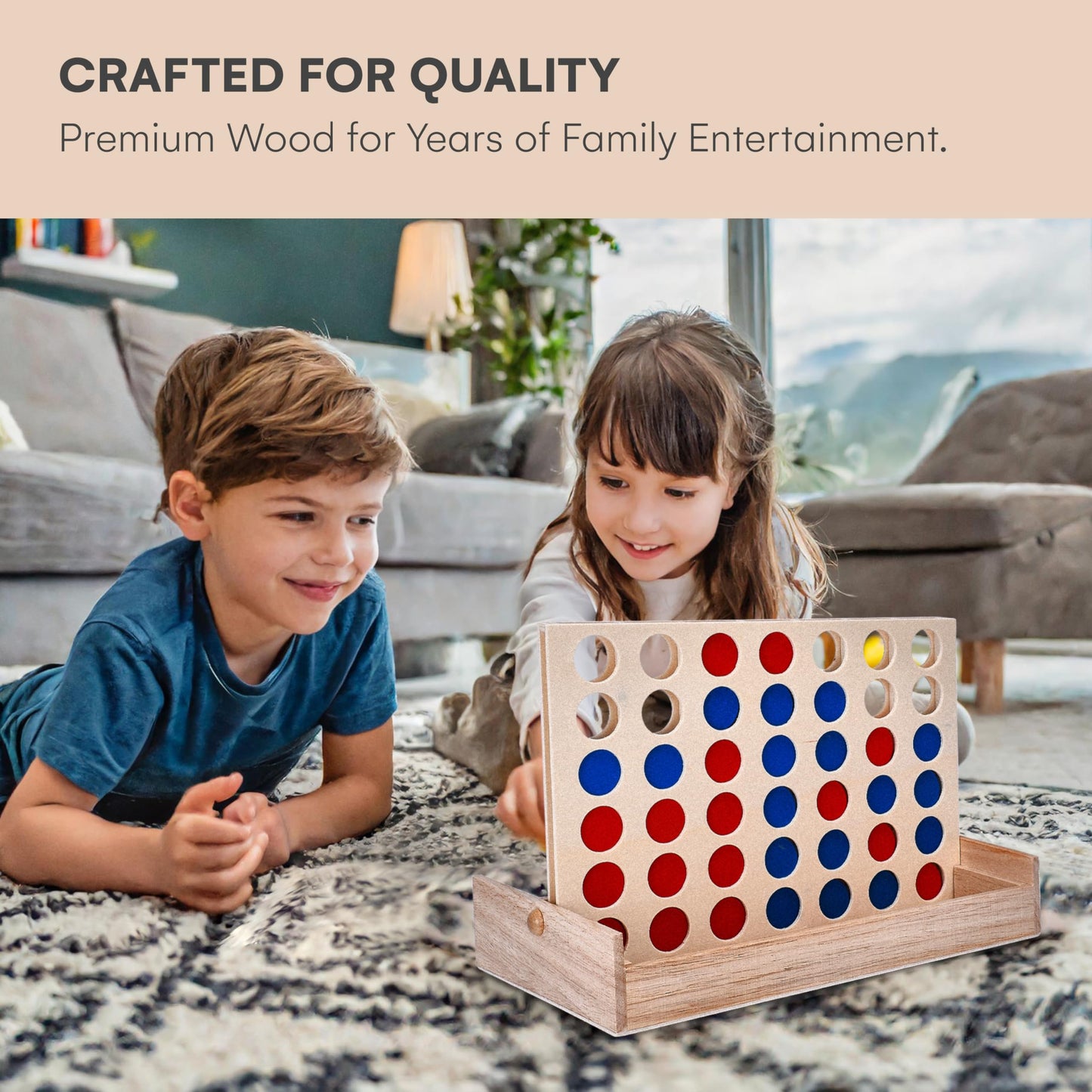 Flybold Connect 4 Wooden Game Set - 6 X 10 X 6 Inches - Family-Friendly Connect 4 Game For Kids And Adults - Board Games For Adu