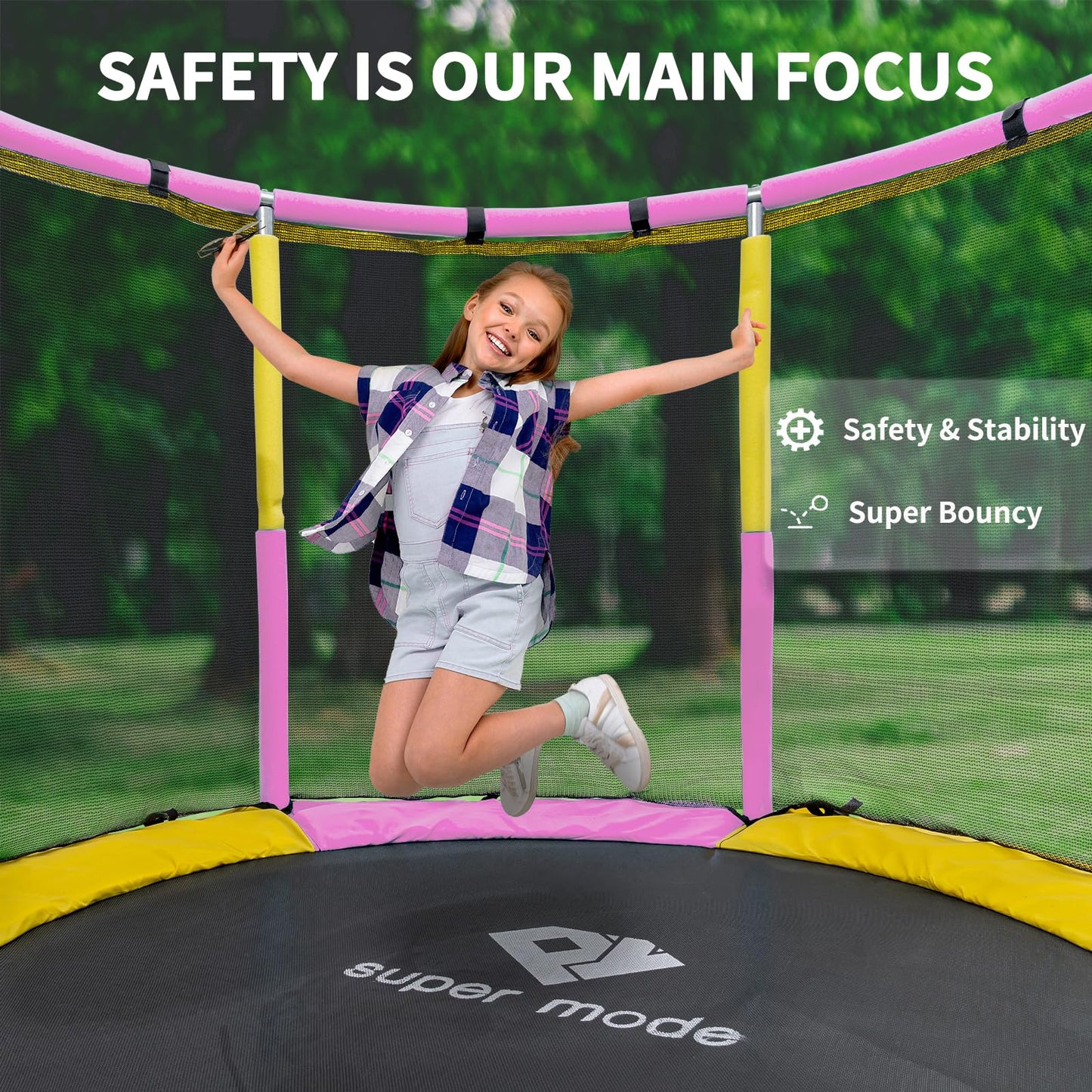 Trampoline For Kids, 5Ft Adjustable For Toddler, Indoor/Outdoor Baby Trampoline With Enclosure Net, No-Gap Safe Design, Gifts Fo