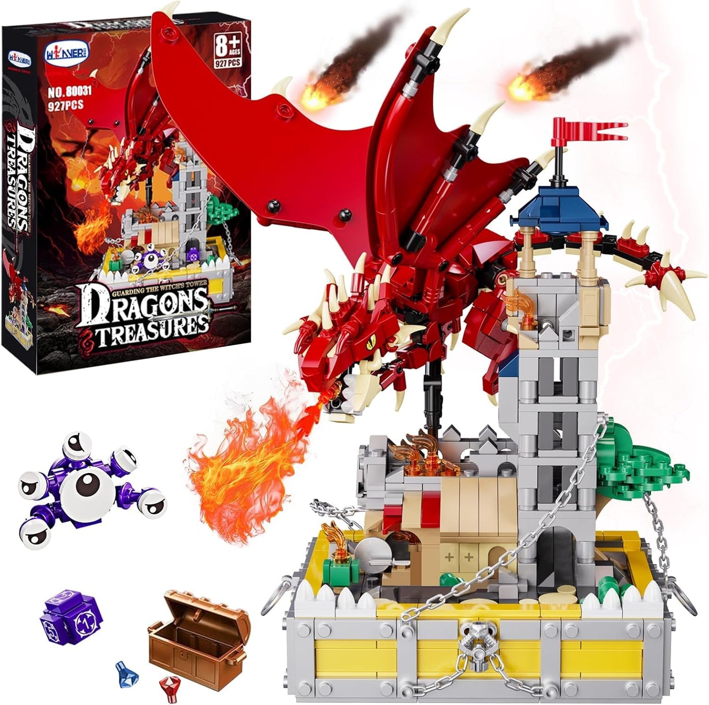 WINNER SPACE Medieval Dragons Castle Building Sets  Guarding Dice Tower Kits  Red Dragon Medieval Castle Sets Toys for Ages 8-13  Dragon Model Decor  Idea Gifts for Boys  Kids  mature-themed Fans (927 Pcs)