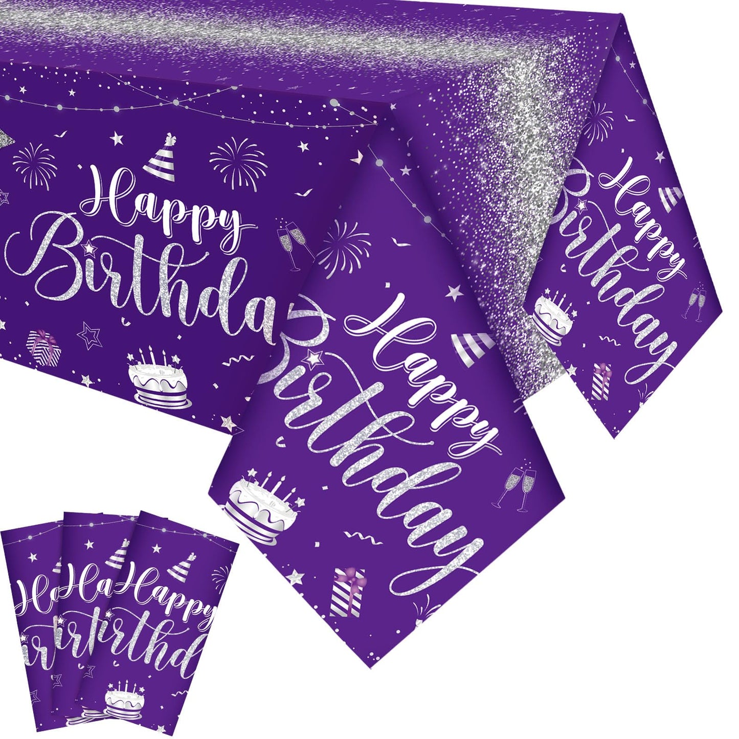 Tudomro 3 Pcs Happy Birthday Tablecloths Happy Birthday Party Decorations Plastic Table Cover Rectangular Cloths for Women Men B