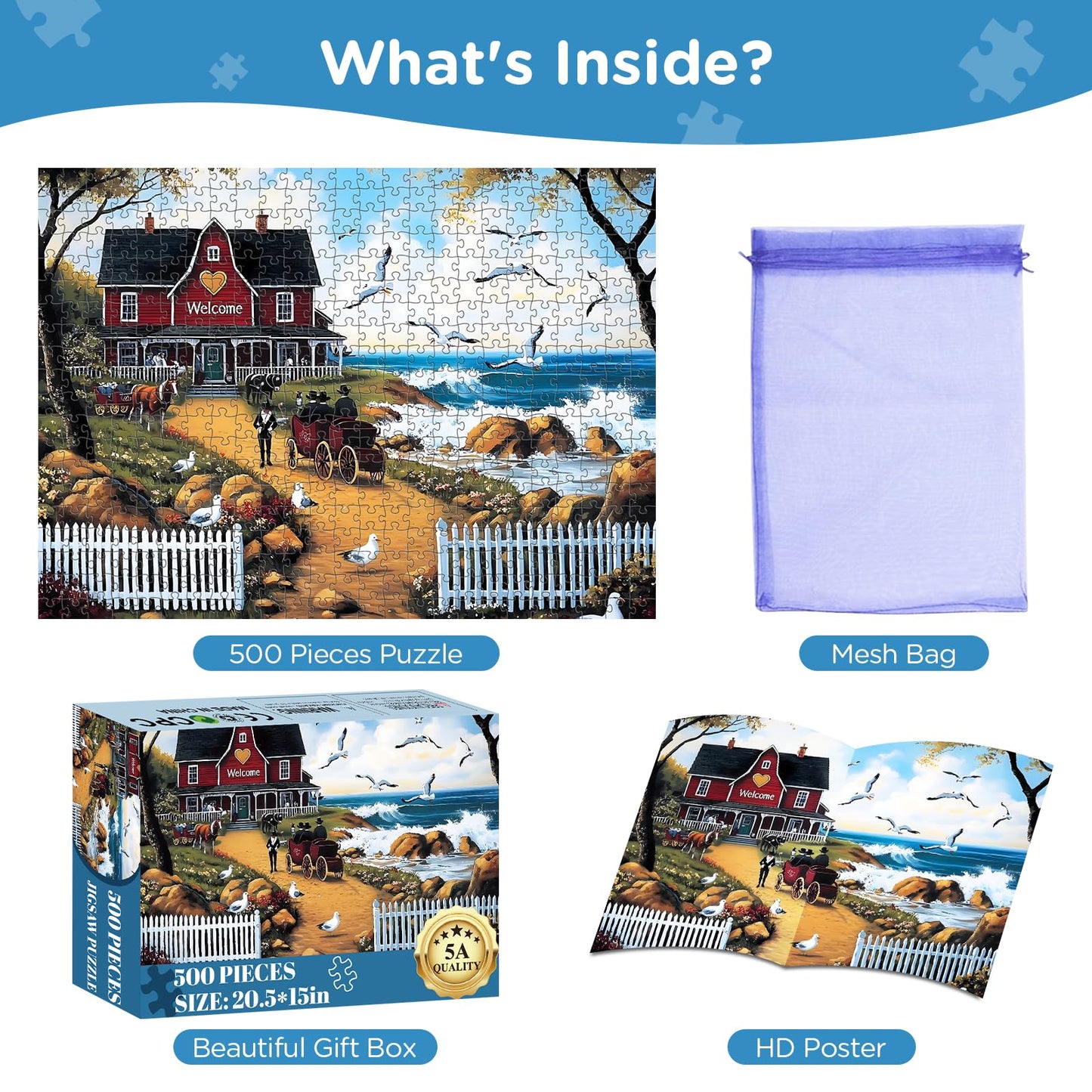 Jigsaw Puzzles for mature-themeds 500 Pieces  Seagull Carriage Thick Cardboard mature-themed Puzzles  Challenging Yet Relaxing mature-themed Puzzles 500 Pieces  Glossy Sturdy Vibrant Puzzle Great Gift for Family Friends