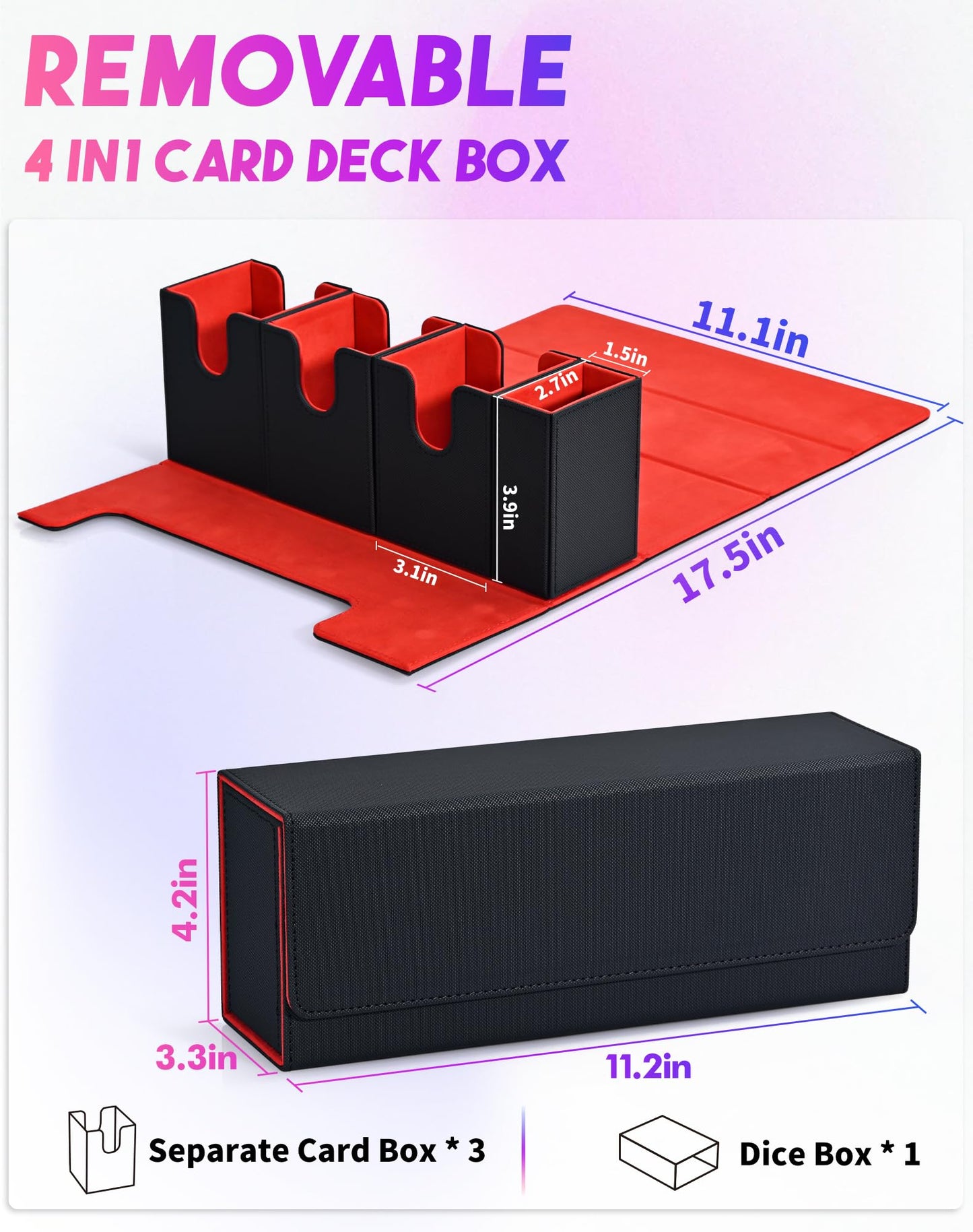 Uaono Card Storage Box With Dice Tray For Mtg Yugioh, 4 In 1 Card Deck Case Holds 510+ Unsleeved Cards, Strong Magnet Card Organ