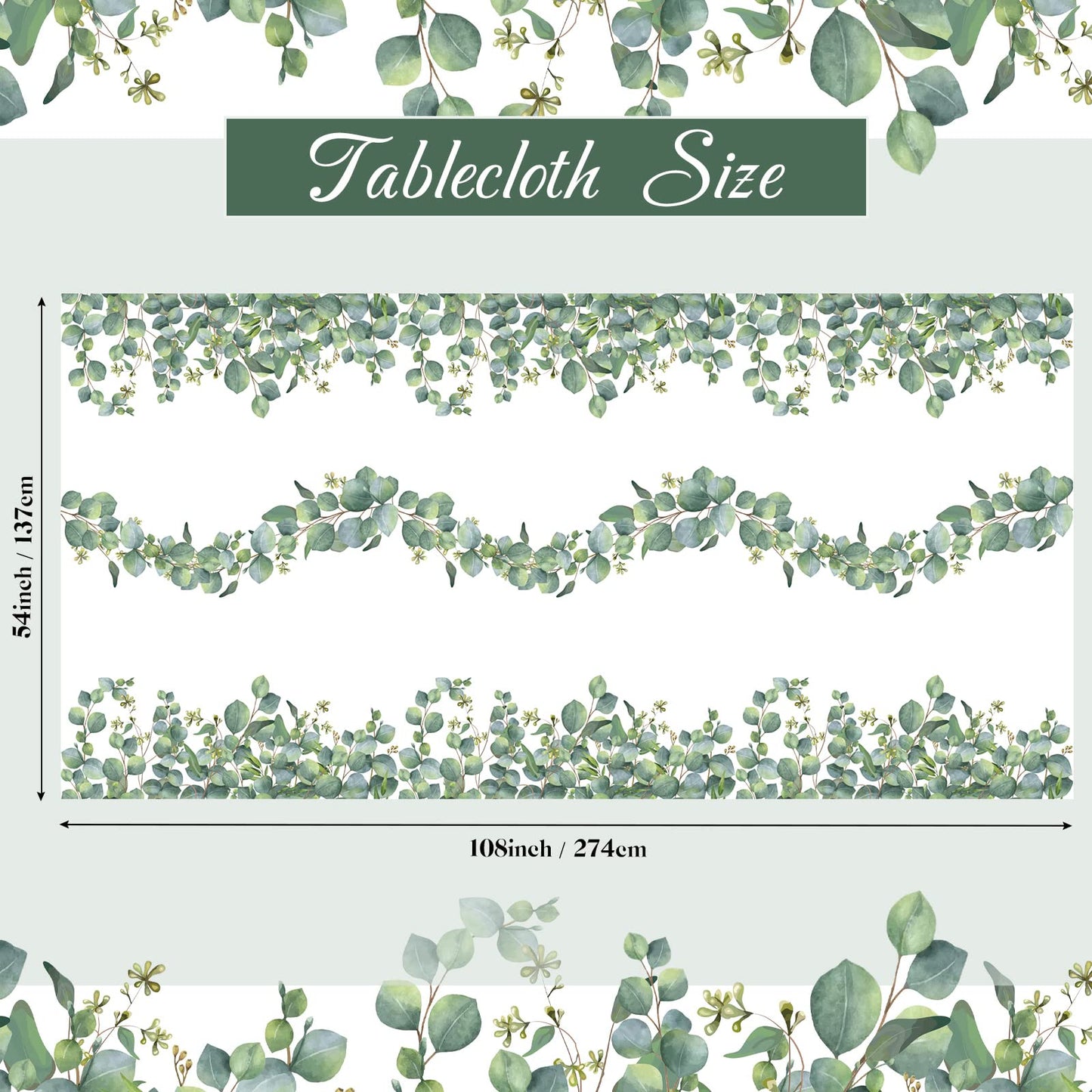 Remagr 3 Pcs Sage Green Tablecloth Plastic Eucalyptus Leaf Table Cover Rectangle Disposable Table Cloth for Bridal Baby Shower B