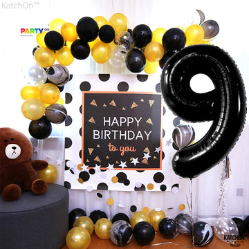 Katchon, Giant Black Number 9 Balloon - 40 Inch | Black 9 Balloon | 9Th Birthday Balloon For 9Th Birthday Decorations For Boys | 9 Year Old Balloon For 9 Years Birthday Decorations | 9 Number Balloon