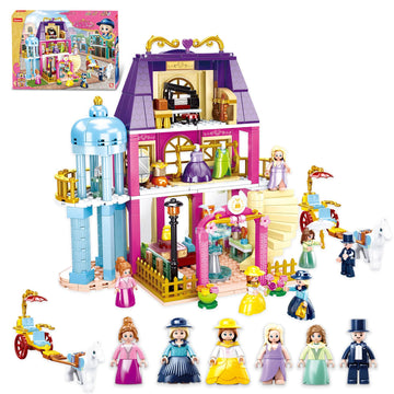 Sluban 6-12 Girl Friends Fashion Shop Building Sets, Princess Shopping Mall Store House Kits With A Horse Car, 7 Doll Minifigures, Compatible With Lego, Birthday Thanksgiving Girls 6-12 Gifts