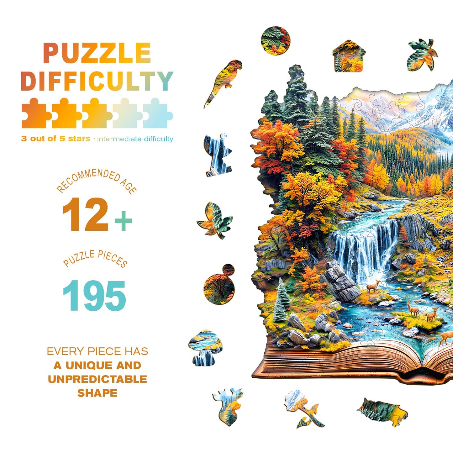 Wooden Puzzles for mature-themeds - Autumn Wonderland Wooden Jigsaw Puzzle - Unique Animal Shaped Wood Puzzles mature-themed - Christmas Birthday Gifts for mature-themeds/Friends/Family - 195pcs 11.4 * 11.1in