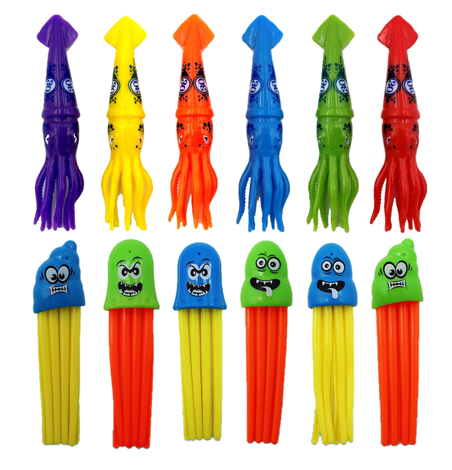 Haktoys Underwater Pool Diving Toy Set For Kids, Practice Diving And Swimming, Multicolor Sinking Squids And Jellyfish (Set Of 12 Pieces)