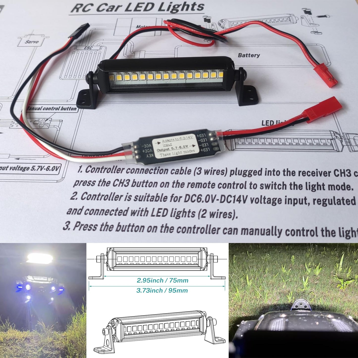 Rc Light Bar 15 Led 2.95 Inch Aluminum Rc Lights Rc Crawler Accessories For Axial Scx10 Traxxas Trx4 Trx4M Arrma Senton Redcat G