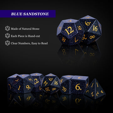 UDIXI Stone D&D Dice Set 7PCS Blue Sandstone Gemstone DND Dice with Leather Gift Box for Dungeons and Dragons Role Playing Game