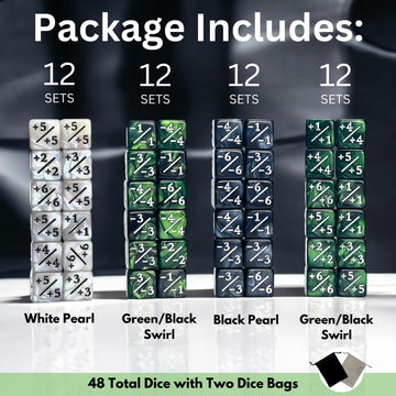 Luck Lab Mtg Magic Life Counter Dice - 48 Pcs Compatible W/Magic Card Game Accessories, Ccg Creature Stats W/ 2 Dice Bags (Green