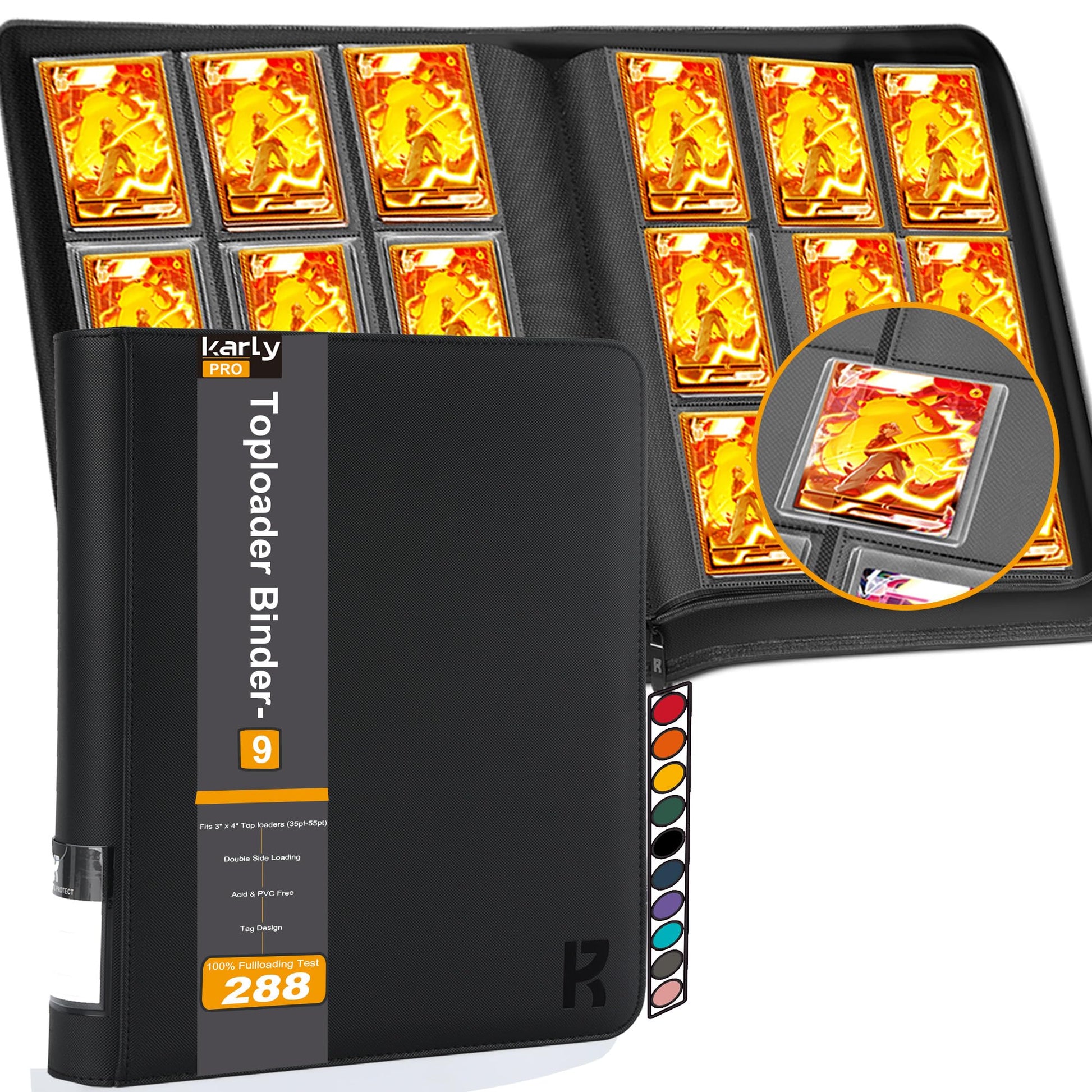 KarlyPro 3x4 loader Binder Holds 324 Storage 9-Pocket enhanced Zip Side Loader Album Collection Binder for Sports Baseball or Other Trading Cards in 3 x 4 Plastic Sleeves (Midnight Black)