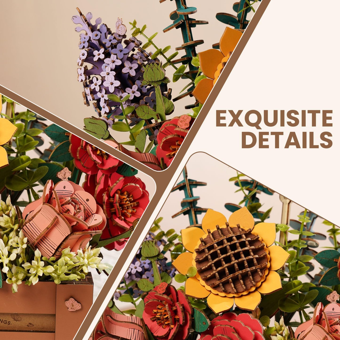 Robotime 3D Flowers Puzzle Wooden Bloom Box, Wood Craft Kits For Adults, Wooden Artificial Flower Decorations & Centerpieces For
