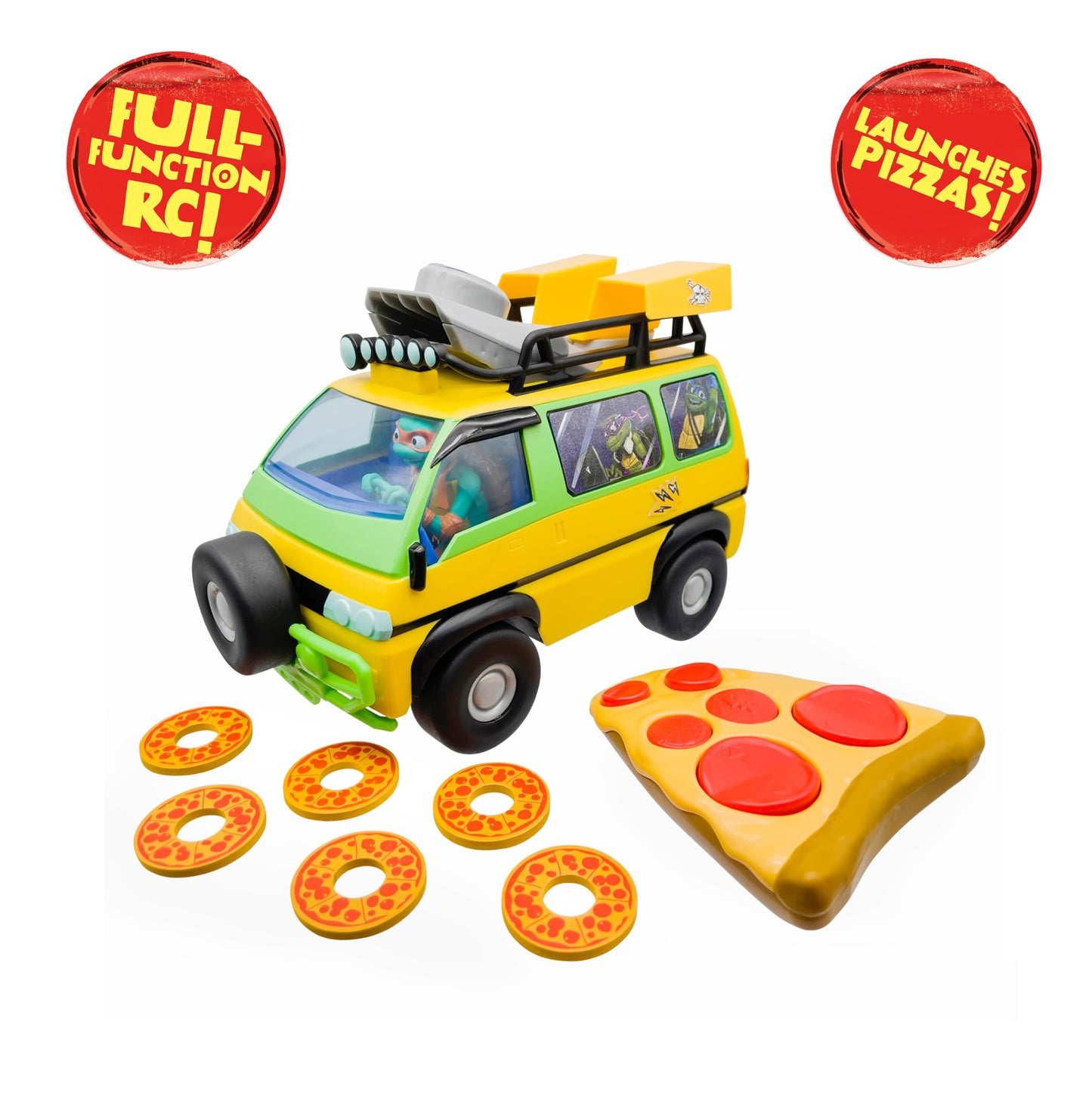 Teenage Mutant Ninja Turtles Pizza Blaster RC Vehicle with 6 Foam Launchers, Model 71038, Plastic, Pizza Van Color, Ages 5+