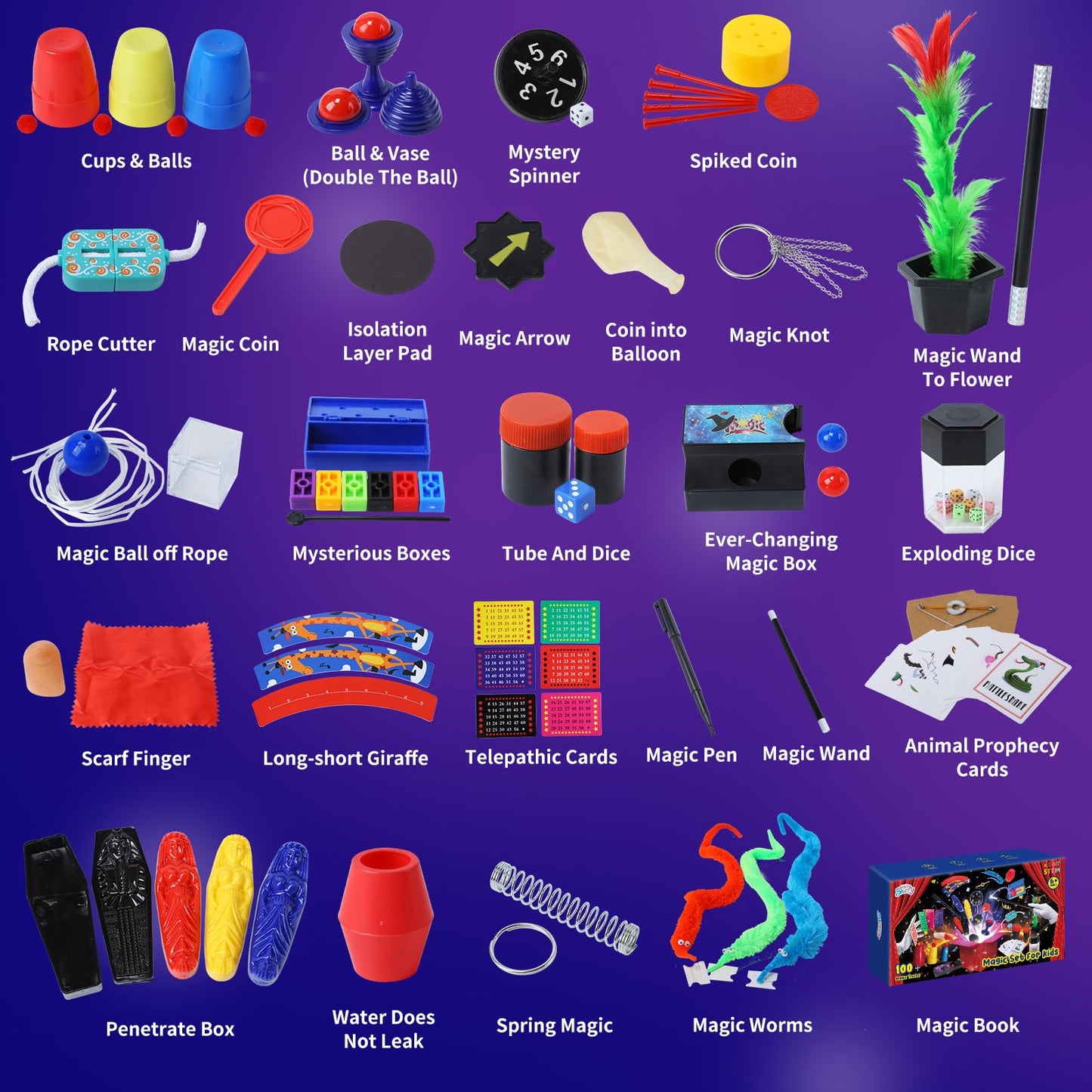 Skirfy Magic Set-Magic Tricks For Kids Age 8-10,100+ Kids Magic Kit Age 6-8, Magic Starter Kit With Dice Magic Trick, Magic Wand