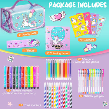 Unicorns Gifts For Girls 5 6 7 8 9 Year Old, Coloring Markers Set With Unicorn Pencil Case, Unicorn Art Supplies For Art Coloring, Craft Drawing Toy For Ages 6-8 Girls Birthday Christmas Easter