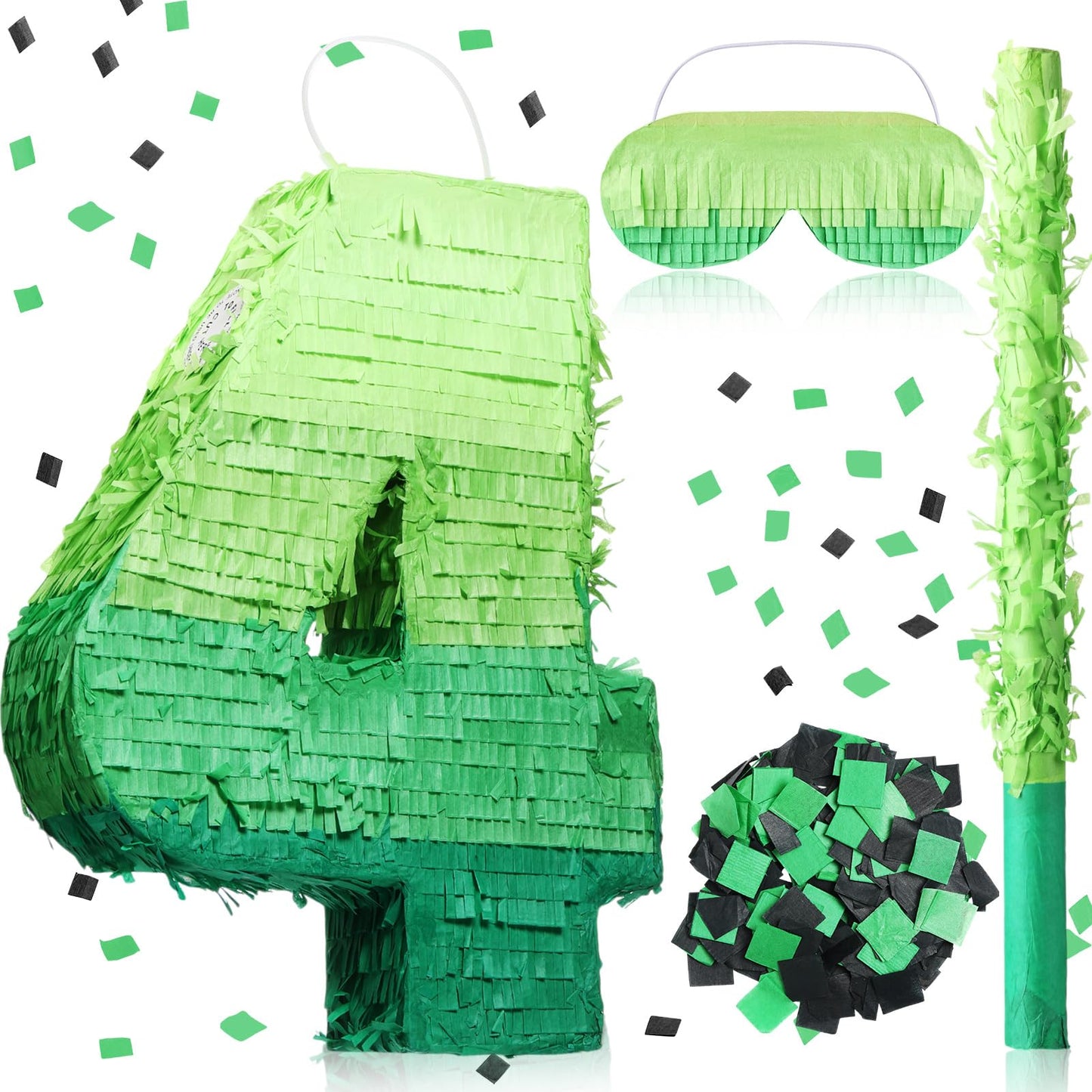 WinnerWhy Number Piata Decorations 16 Inch Gradient Green Number Piata with Blindfold Stick and Confetti for Birthday Baby Showe