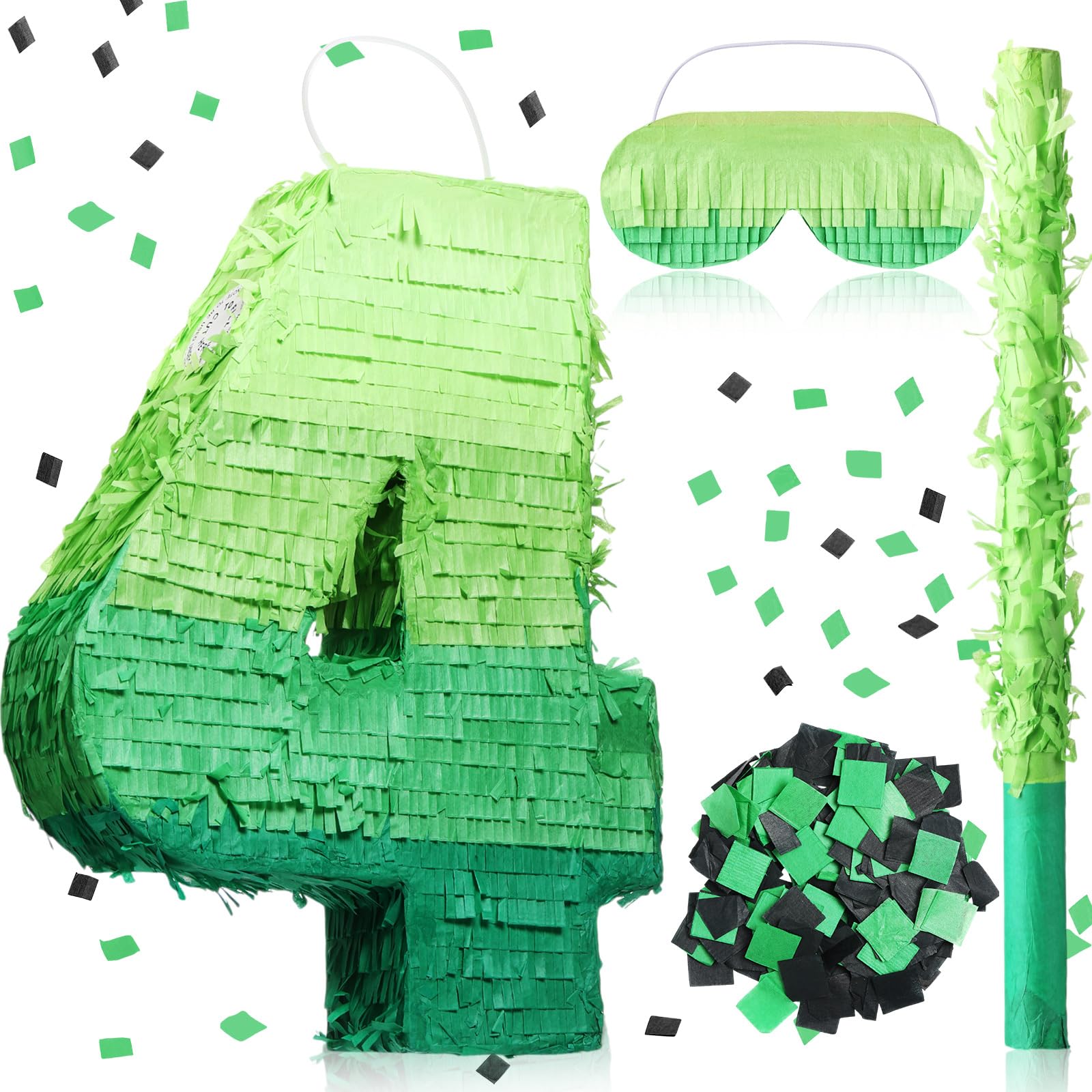 WinnerWhy Number Piata Decorations 16 Inch Gradient Green Number Piata with Blindfold Stick and Confetti for Birthday Baby Showe