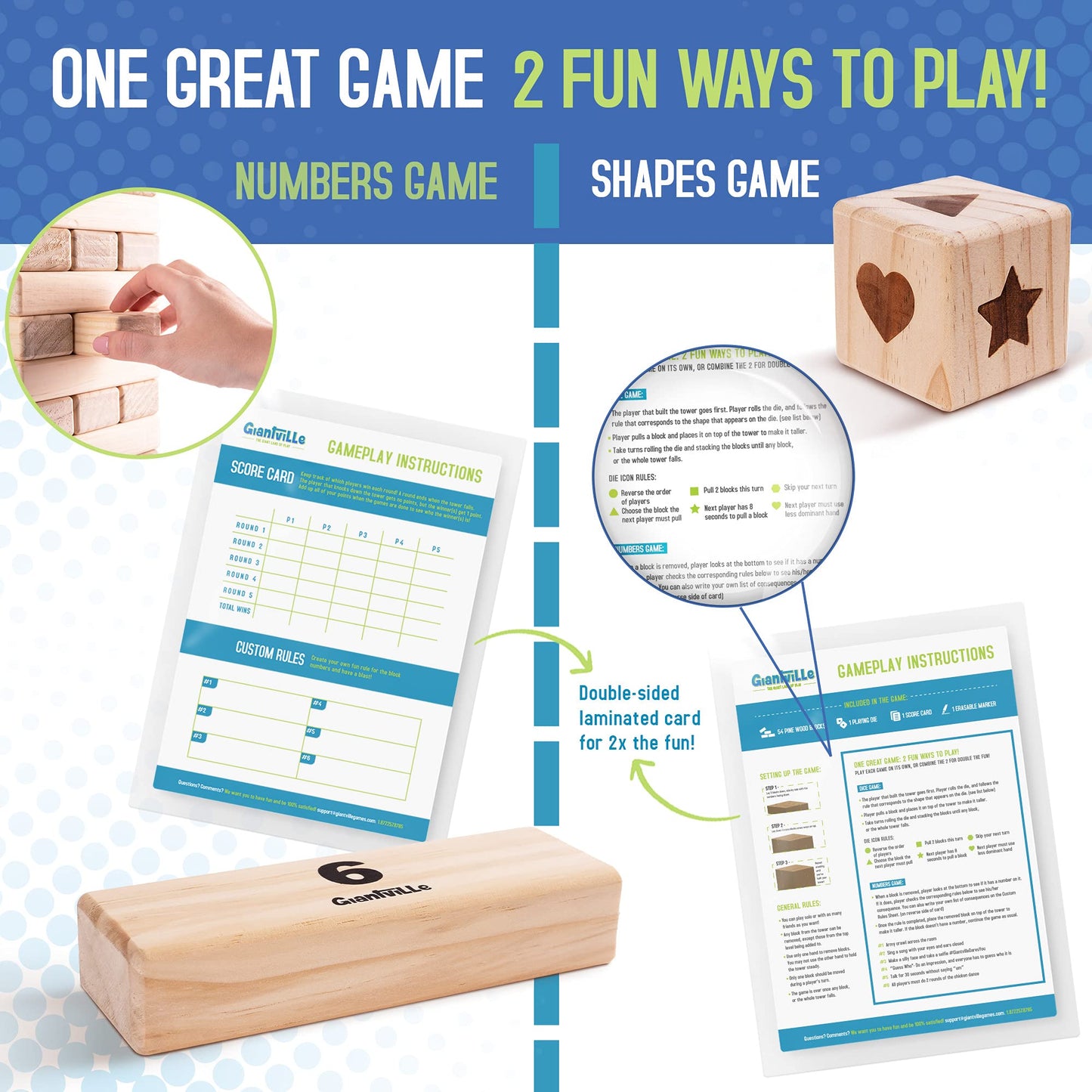 Giantville Giant Tumbling Timber Toy - enhanced Pine Wood Life-Size Blocks Tower - Big Floor/Board Indoor/Outdoor Yard Game for Kids & mature-themeds - 54-Pieces + Dice + Carry Bag - Grows to Almost 4-Feet