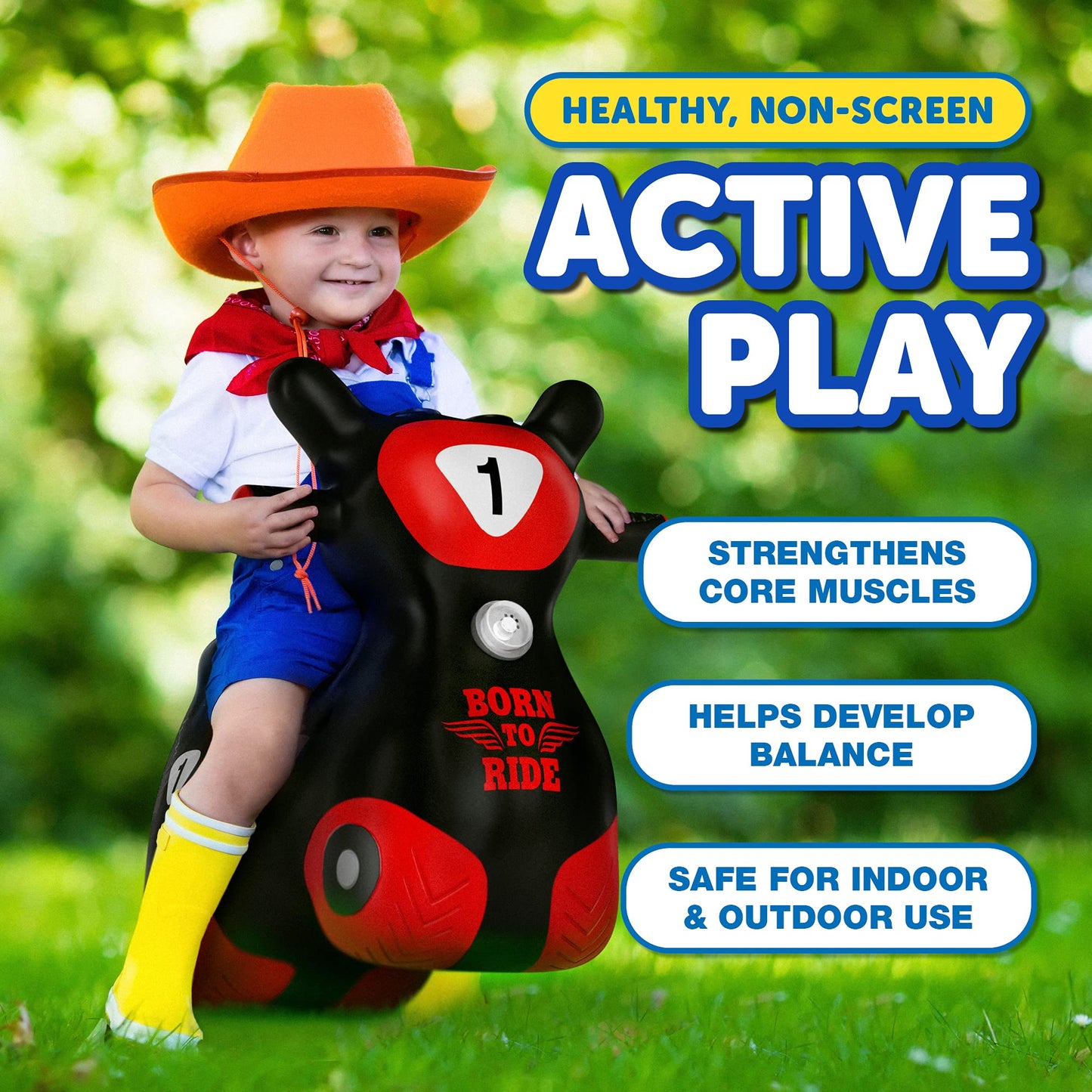 Waddle Bouncy Hopper Inflatable Hopping Toy Scooter, Indoors And Outdoor Toy For Toddlers And Kids, Boys And Girls Ages 2 Years And Up (Black/Red Zoomer)