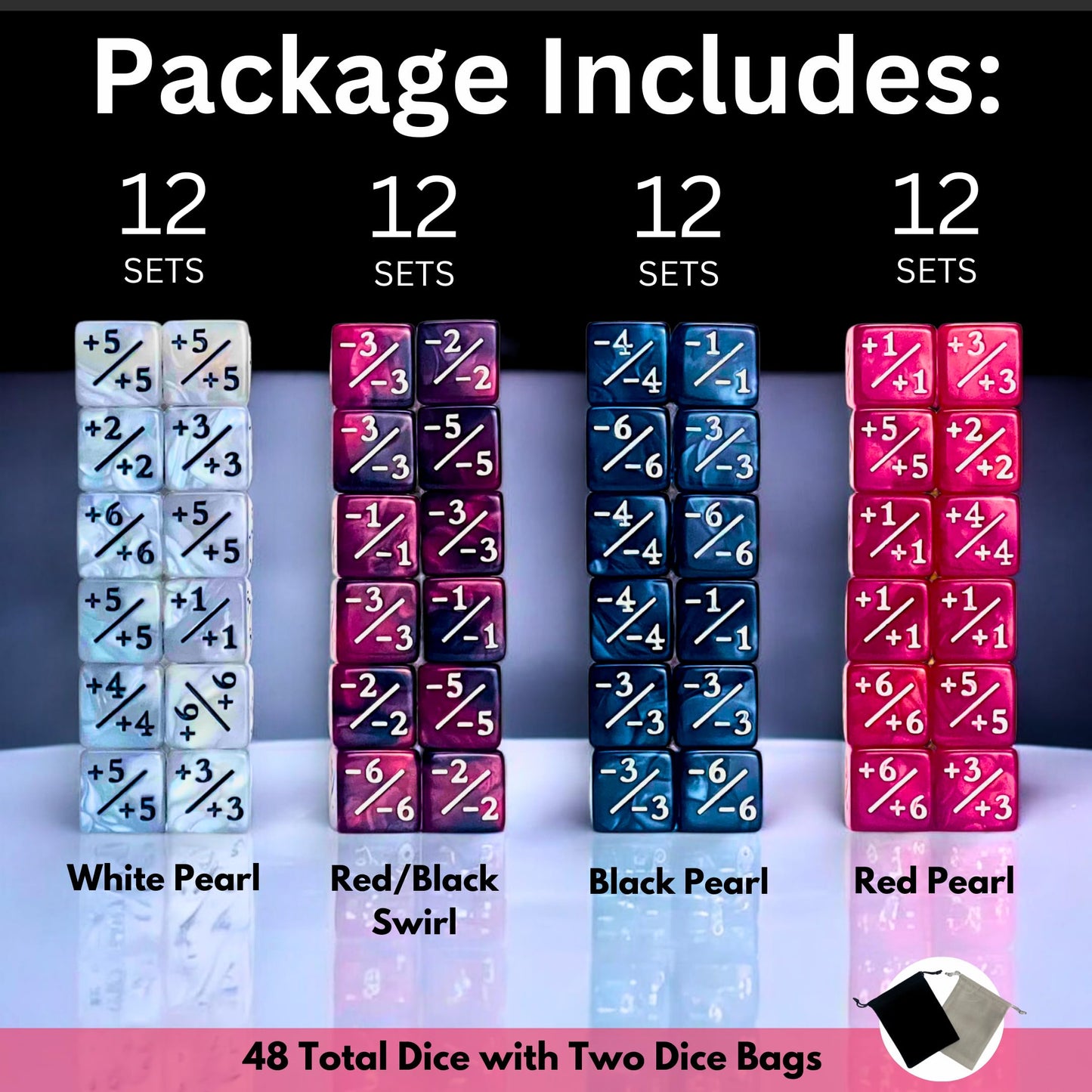 Luck Lab Mtg Magic Life Counter Dice, 48 Pcs - Compatible W/Magic Card Game Accessories, Ccg Creature Stats W/ 2 Dice Bags (Red