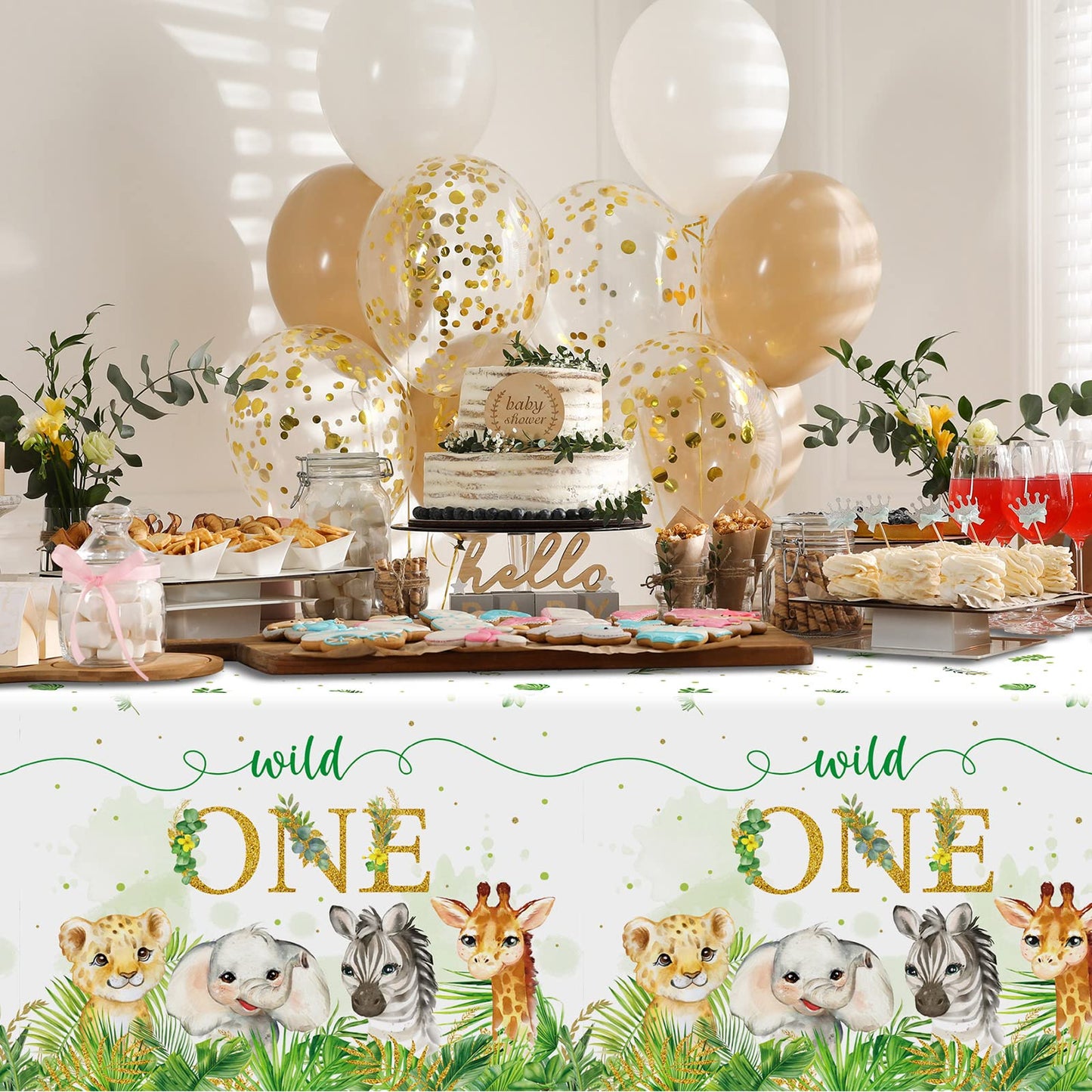 Newwiee 3 Pack Wild One Party Decor Safari Birthday Tablecloths Jungle Theme Party Supplies Wild Animal Table Cover Rectangle Ta