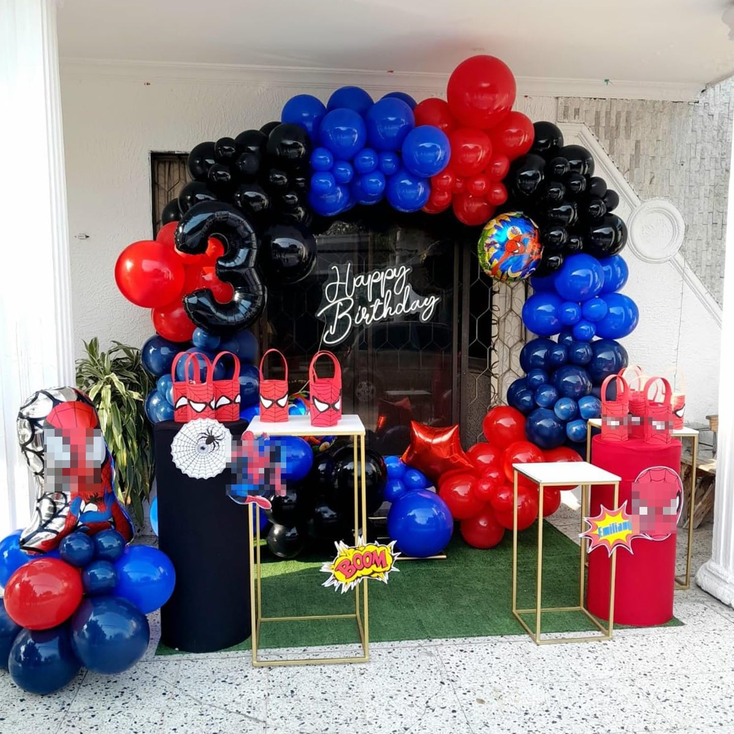 Red Blue Black Balloon Set, 12 Inch Matte Red Black And Royal Blue Latex Balloon With Red Blue Confetti Balloons For Super Spide